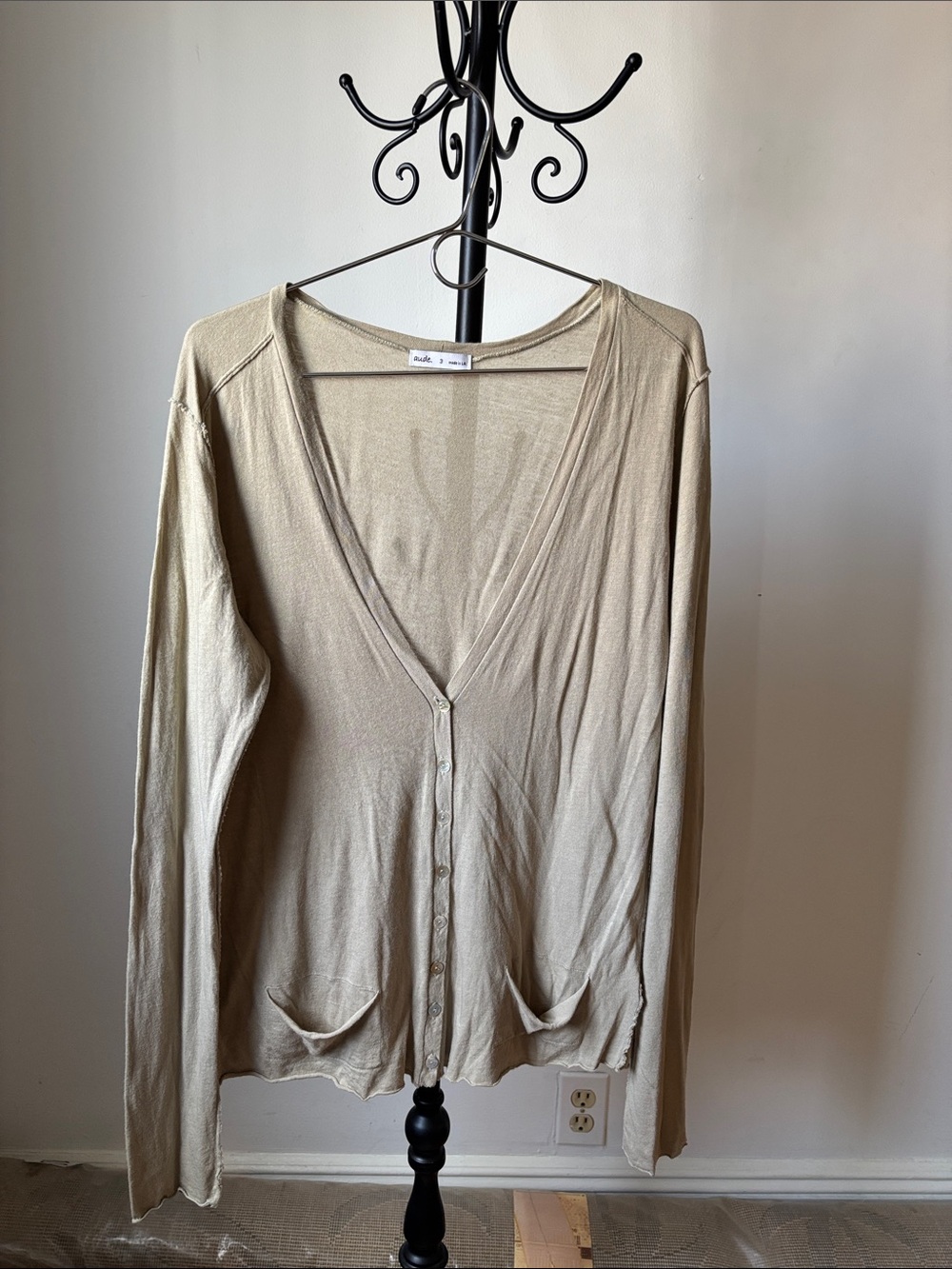 able silk-blend V-neck Cardigan in Light Beige